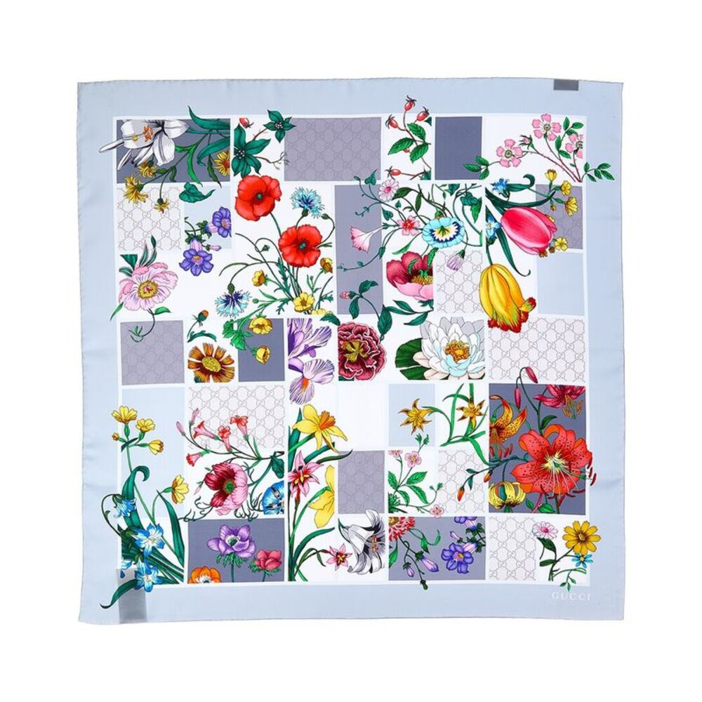 Gucci Floral Silk Scarf, Blue